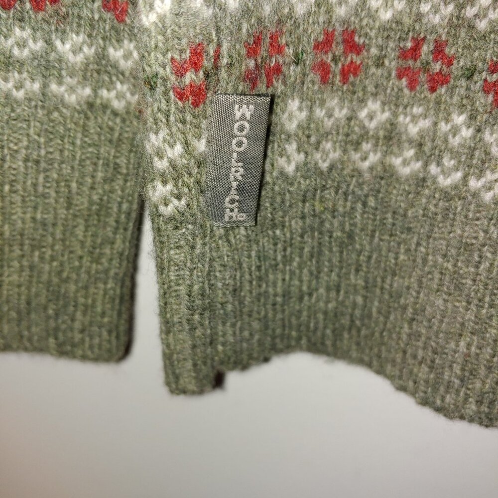 WOOLRICH 100% Lambswool 1/4 Zip Mock Neck Sweater Sage Heather Fair Isle Sz XL - Picture 6 of 8